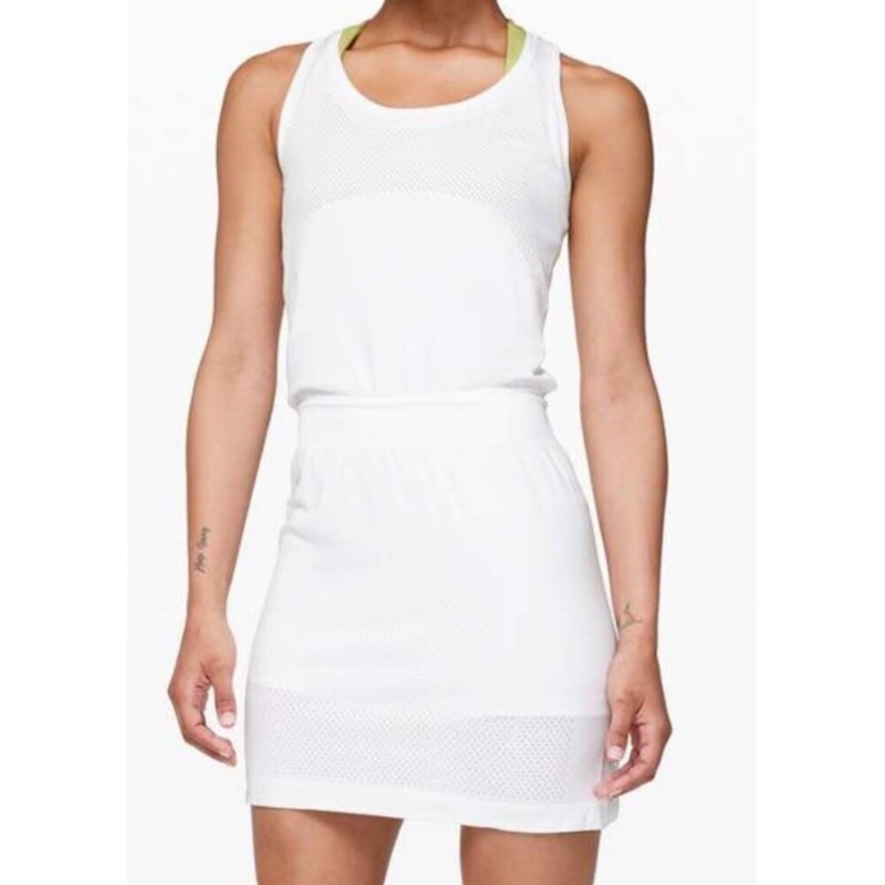 Lululemon Flex On Court Dress Tennis White Cross Straps Sleeveless Women 4 Skort
